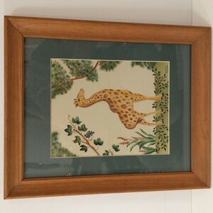 Vintage Sassy Giraffe Theorem Hand Painted on Velvet Original 80s Hand Crafted
